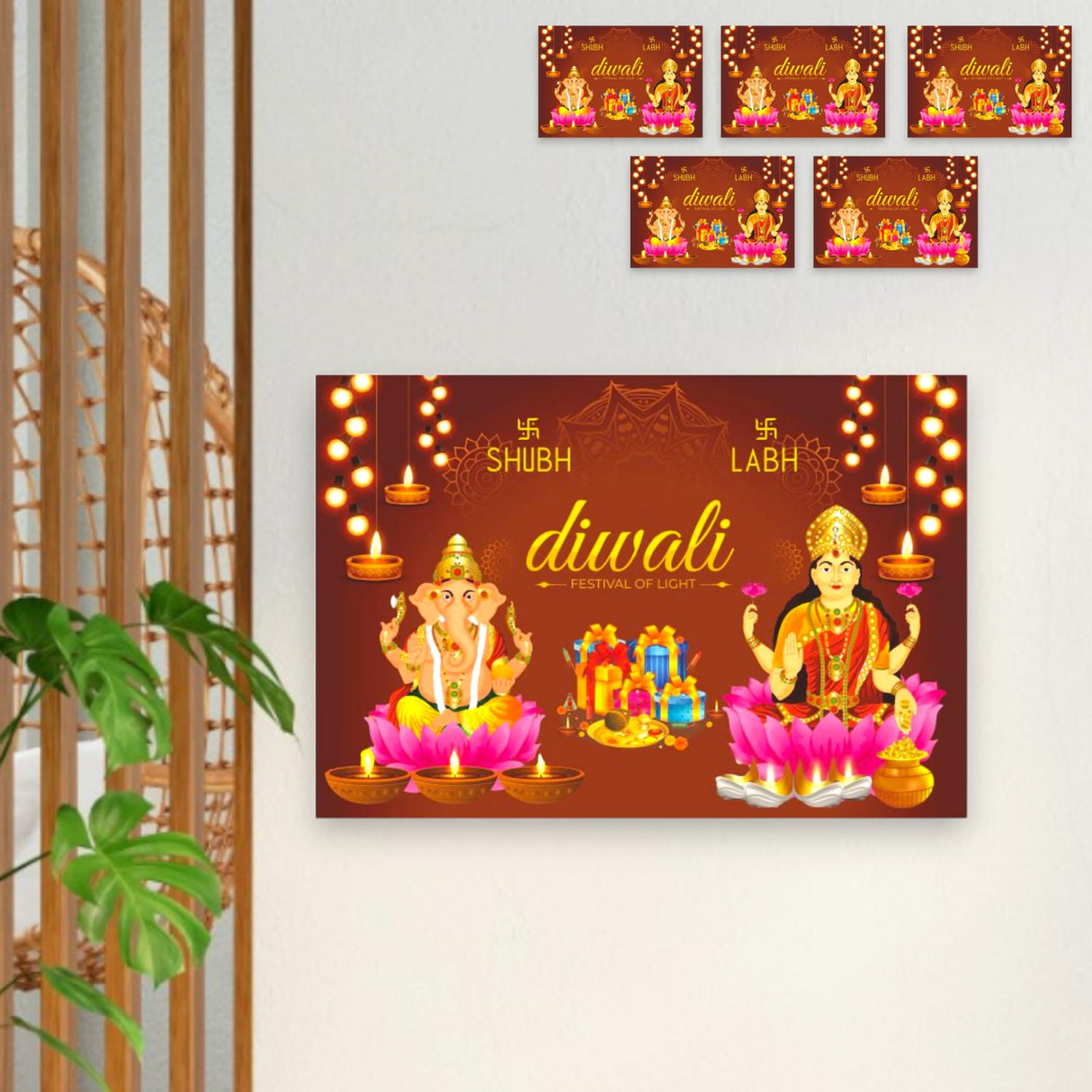 Hindu Goddess God Lakshmi Ganesha Poster Shubh Diwali Pooja Banner Wall Decorations Religious Photo Wall Art Home Room Mandir Temple Office Decor Unframed 12 x 17 Inches - LoveNspire