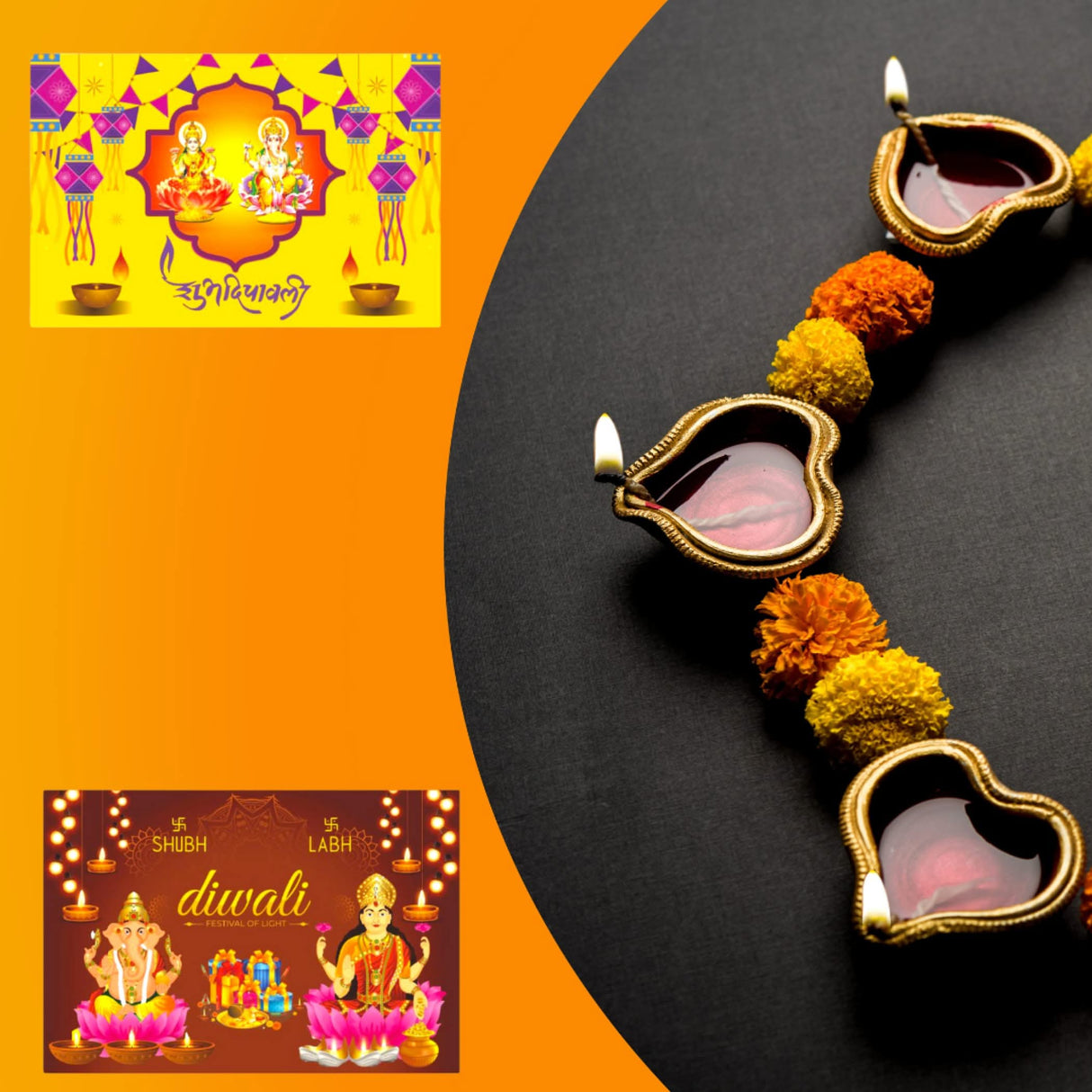 Hindu Goddess God Lakshmi Ganesha Poster Shubh Diwali Pooja Banner Wall Decorations Religious Photo Wall Art Home Room Mandir Temple Office Decor Unframed 12 x 17 Inches - LoveNspire