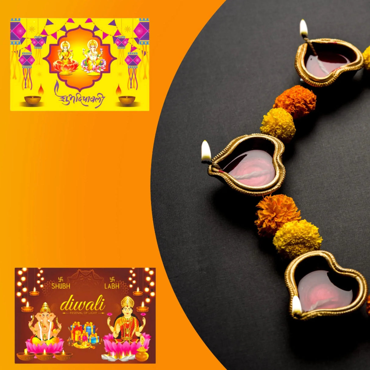 Hindu Goddess God Lakshmi Ganesha Poster Shubh Diwali Pooja Banner Wall Decorations Religious Photo Wall Art Home Room Mandir Temple Office Decor Unframed 12 x 17 Inches - LoveNspire