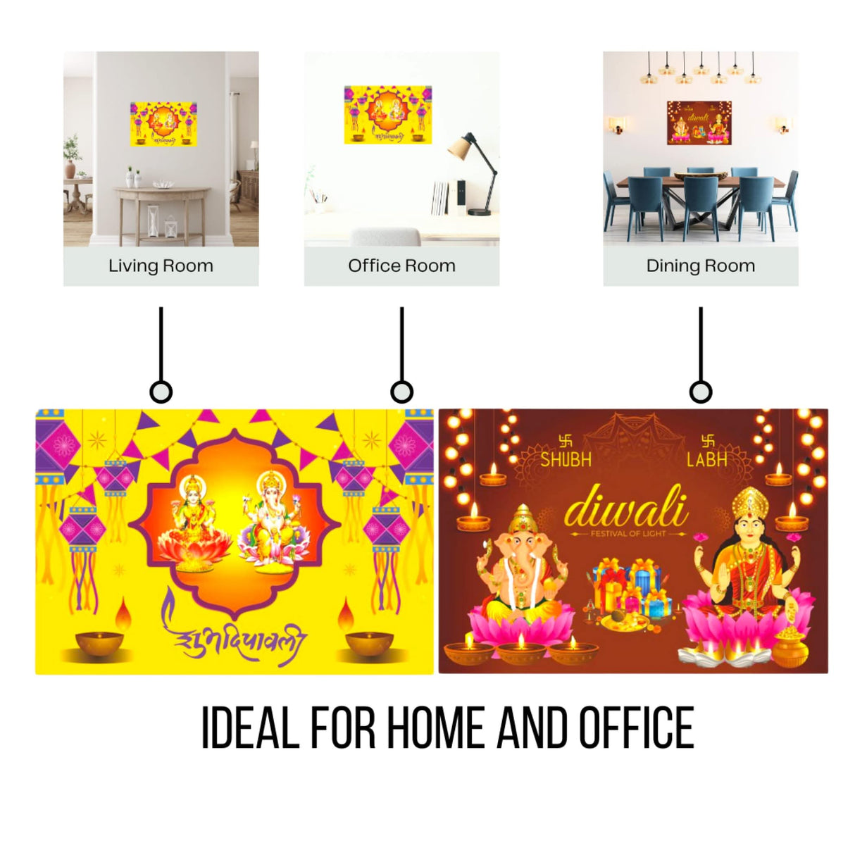 Hindu Goddess God Lakshmi Ganesha Poster Shubh Diwali Pooja Banner Wall Decorations Religious Photo Wall Art Home Room Mandir Temple Office Decor Unframed 12 x 17 Inches - LoveNspire