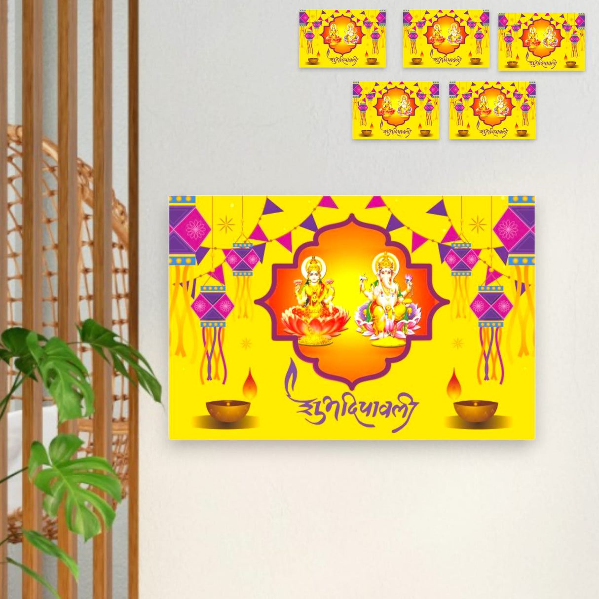 Hindu Goddess God Lakshmi Ganesha Poster Shubh Diwali Pooja Banner Wall Decorations Religious Photo Wall Art Home Room Mandir Temple Office Decor Unframed 12 x 17 Inches - LoveNspire