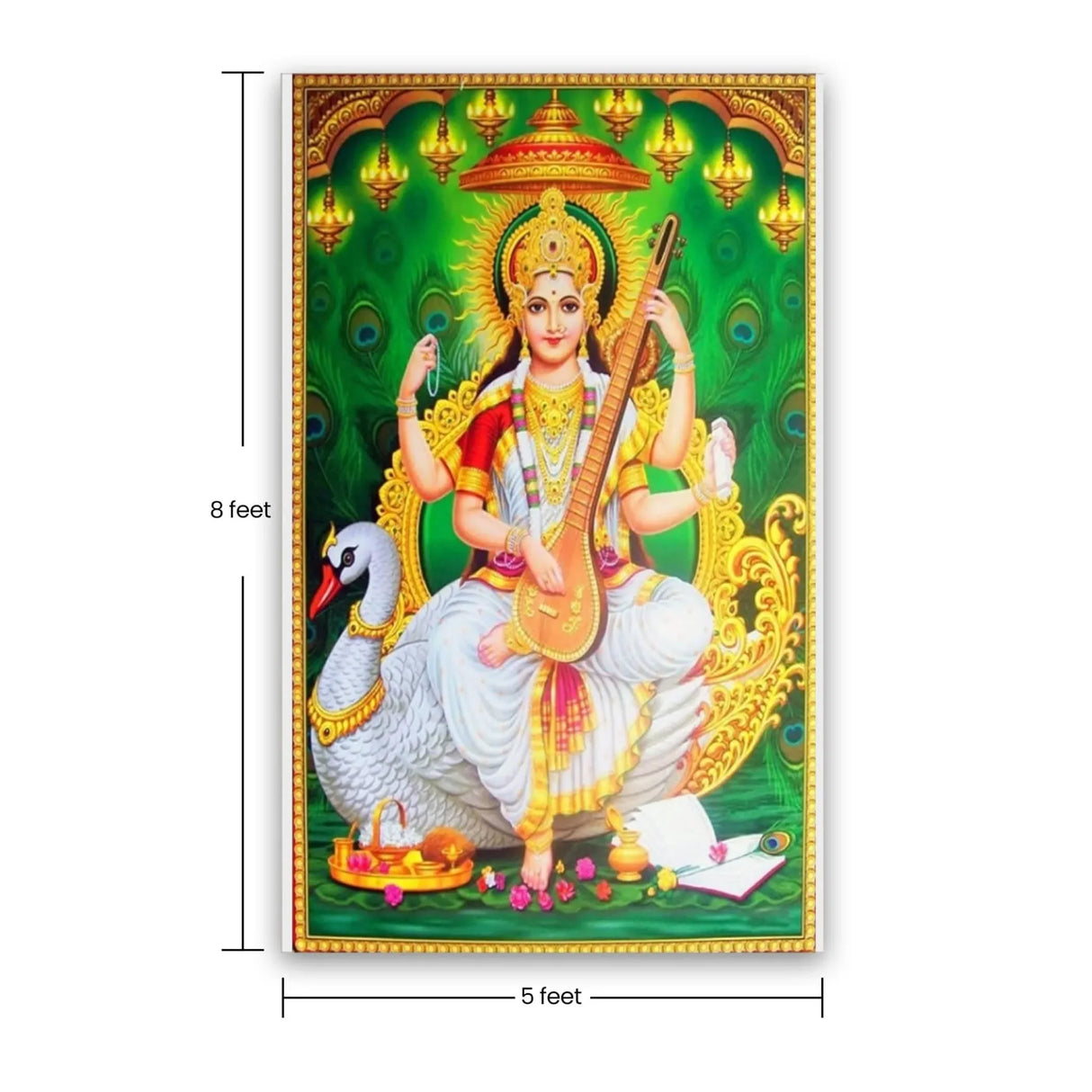 Hindu Goddess God Saraswati Backdrop Poster 5x8 Diwali Banner Photo Background Wall Art Home Room Decor Indian Backdrop Decorations Pooja Style Gift for Hindu Basant Panchami - LoveNspire