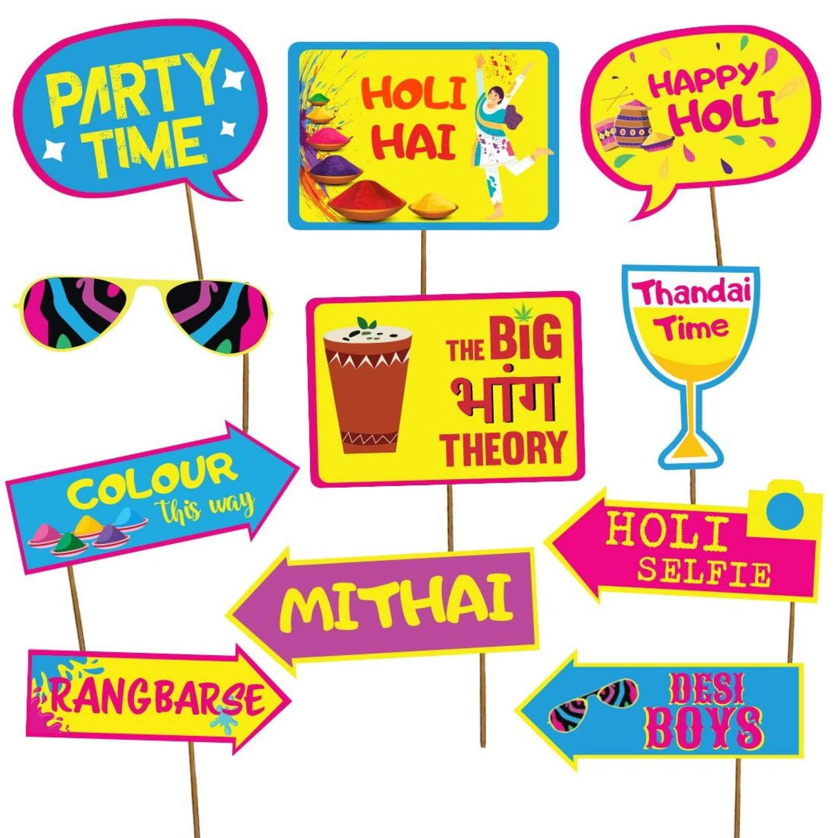 Happy Holi Photo Booth Props Party Supplies Funny Holi Hai Party Favors Decorations Hindu Festival of Colors Party Photo Booth Props Kit for Home Indoor Outdoor - Set of 11 Piece - LoveNspire