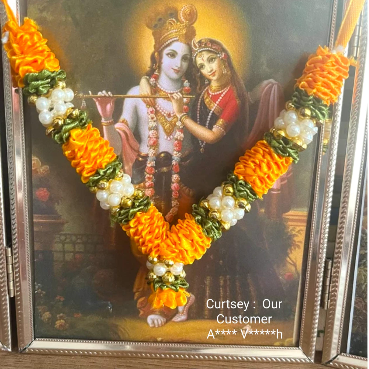 4 Inches Mini Idol Mala, Makhamali Bhagwan Haar, Artificial Indian ,pooja Garland, Diwali Puja Items, Krishna Decor, Red Flower Garlands, Photo Frame - LoveNspire