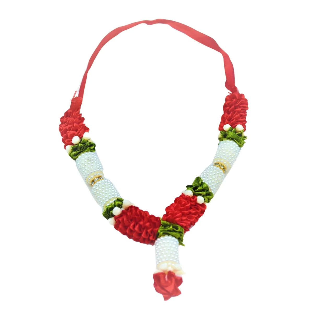 4 Inches Mini Idol Mala, Makhamali Bhagwan Haar, Artificial Indian ,pooja Garland, Diwali Puja Items, Krishna Decor, Red Flower Garlands, Photo Frame - LoveNspire