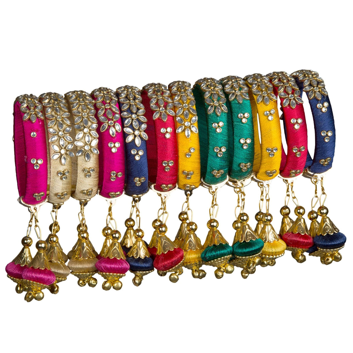 Silk Thread Bangles Designer Kundan Bangle Bracelet Set for Women Ethnic Handmade Beautiful and Stylish Assorted Kangan with Latkan Free Size Fashion Jewelry for Indian Wedding - LoveNspire