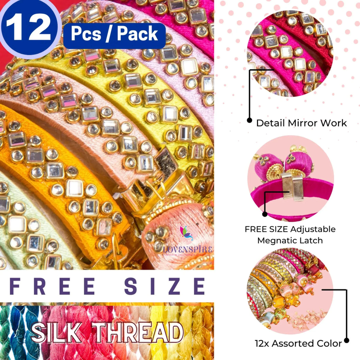 Silk Thread Bangles Designer Kundan Bangle Bracelet for Women Ethnic Handmade Beautiful and Stylish Assorted Kangan with Latkan Free Size Fashion Jewelry for Indian Wedding - LoveNspire