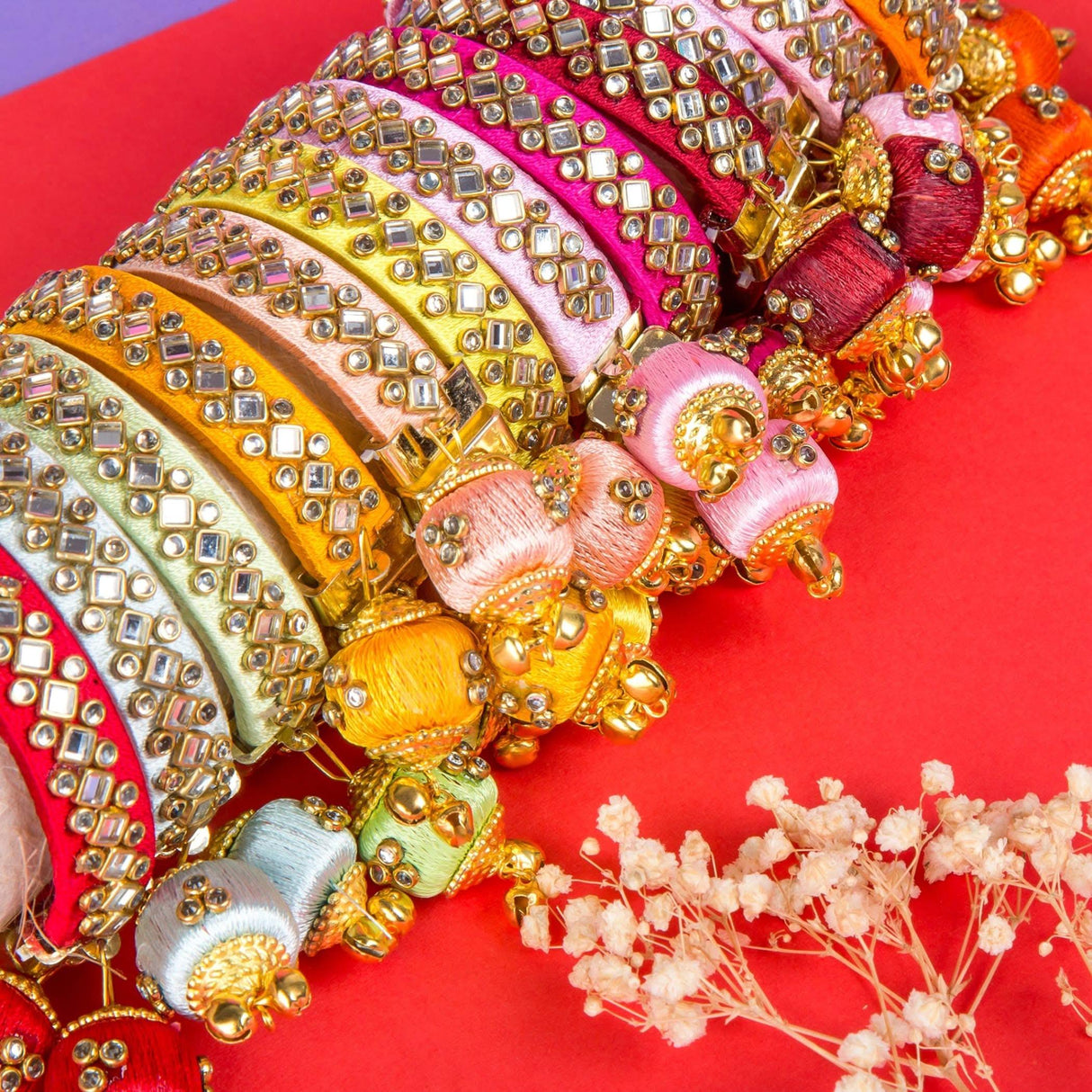 Silk Thread Bangles Designer Kundan Bangle Bracelet for Women Ethnic Handmade Beautiful and Stylish Assorted Kangan with Latkan Free Size Fashion Jewelry for Indian Wedding - LoveNspire