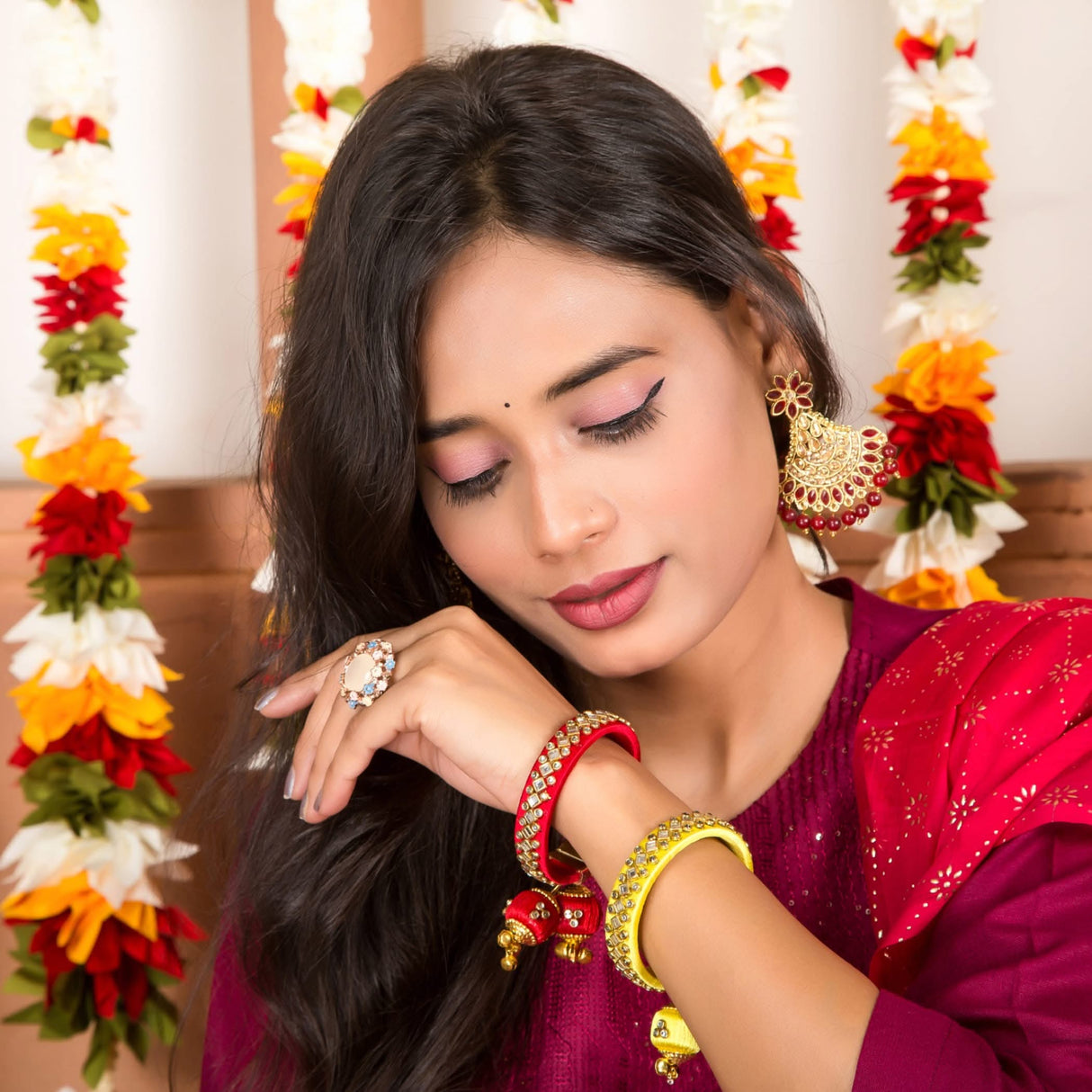 Silk Thread Bangles Designer Kundan Bangle Bracelet for Women Ethnic Handmade Beautiful and Stylish Assorted Kangan with Latkan Free Size Fashion Jewelry for Indian Wedding - LoveNspire