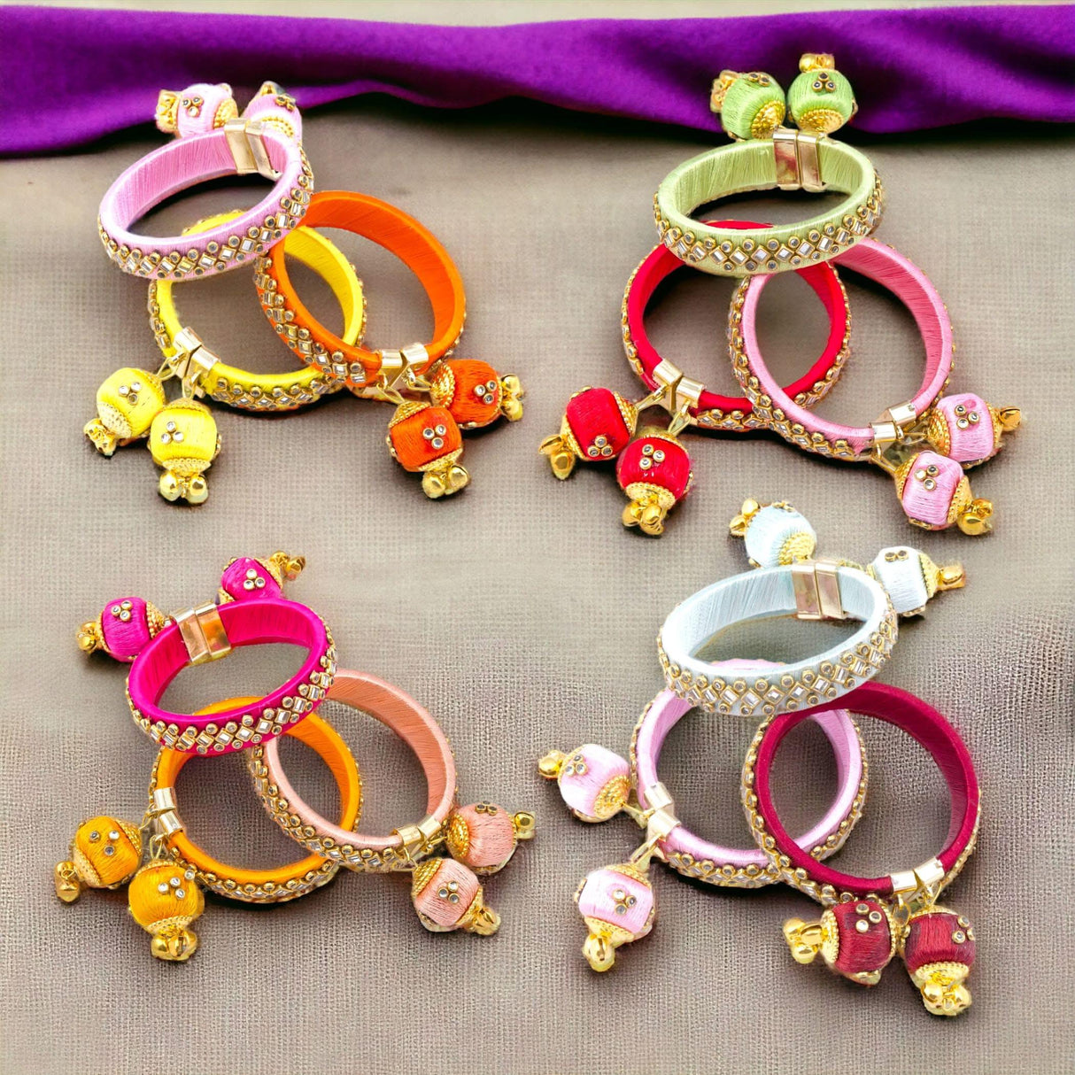 Silk Thread Bangles Designer Kundan Bangle Bracelet for Women Ethnic Handmade Beautiful and Stylish Assorted Kangan with Latkan Free Size Fashion Jewelry for Indian Wedding - LoveNspire
