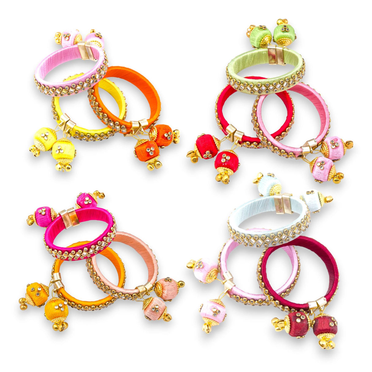 Silk Thread Bangles Designer Kundan Bangle Bracelet for Women Ethnic Handmade Beautiful and Stylish Assorted Kangan with Latkan Free Size Fashion Jewelry for Indian Wedding - LoveNspire