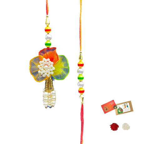 India Rakhi for Brother and Bhabhi Traditional Lumba Designer Fancy Bracelet Couple Rakhi for Bhaiya Brother Bhai Rakhi for Brother Gift Hamper Roli Chawal - LoveNspire