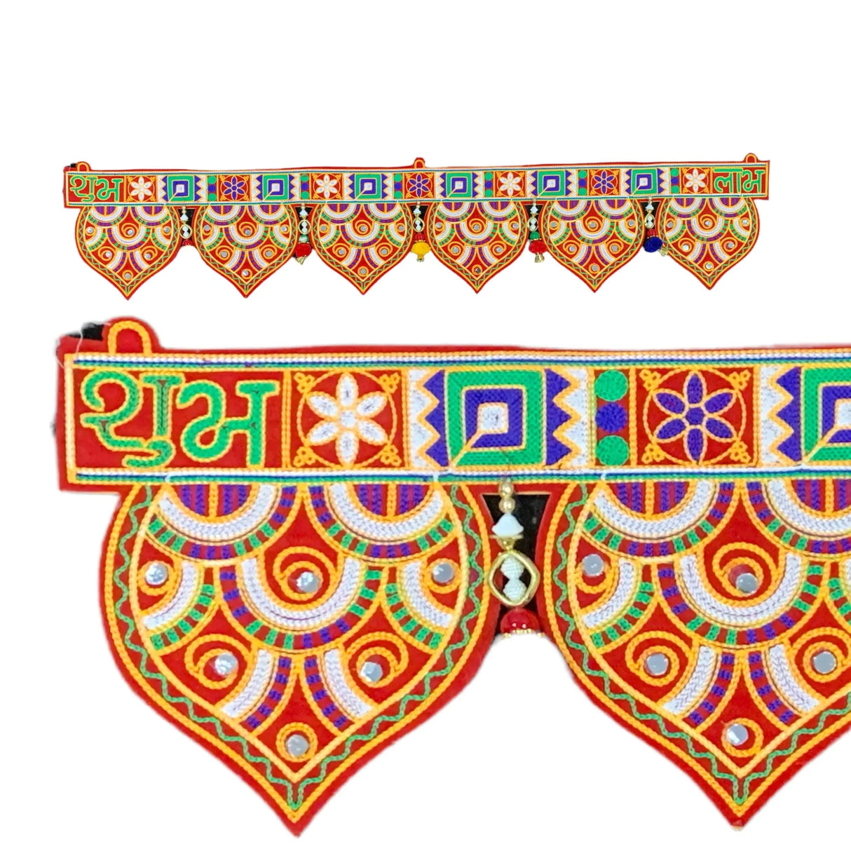 Indian Fabric Door Toran 35.5 Inch Bhandarwal Hanging Valance Embroidered Traditional Wall Decorative for Window Home Temple Decor Wedding Diwali Navratri Puja Housewarming Decorations - LoveNspire