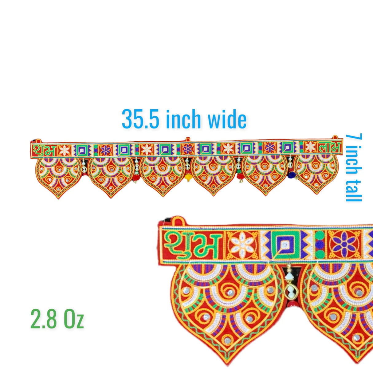Indian Fabric Door Toran 35.5 Inch Bhandarwal Hanging Valance Embroidered Traditional Wall Decorative for Window Home Temple Decor Wedding Diwali Navratri Puja Housewarming Decorations - LoveNspire