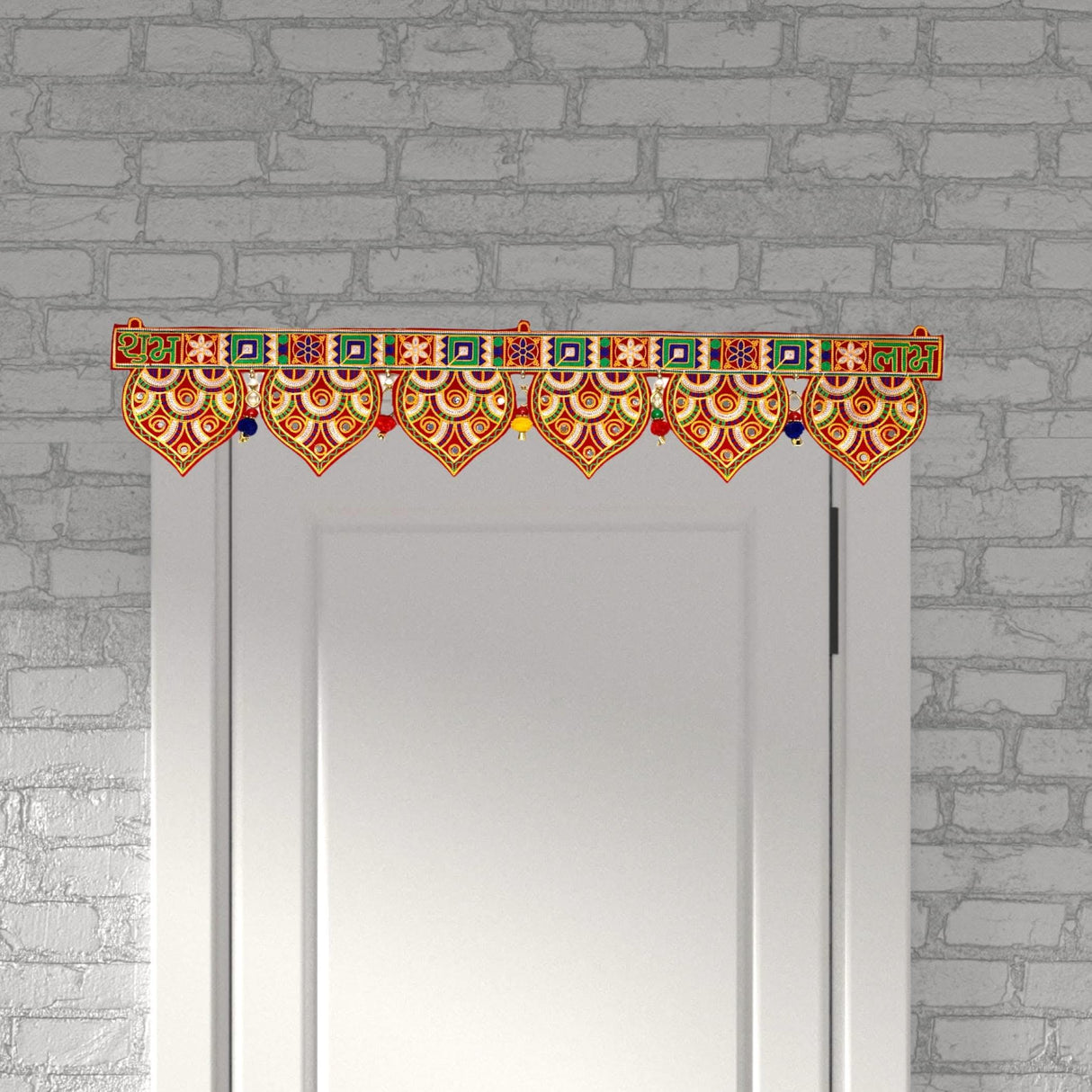 Indian Fabric Door Toran 35.5 Inch Bhandarwal Hanging Valance Embroidered Traditional Wall Decorative for Window Home Temple Decor Wedding Diwali Navratri Puja Housewarming Decorations - LoveNspire