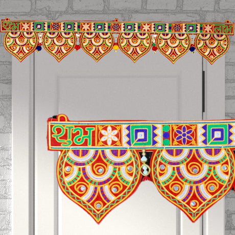 Indian Fabric Door Toran 35.5 Inch Bhandarwal Hanging Valance Embroidered Traditional Wall Decorative for Window Home Temple Decor Wedding Diwali Navratri Puja Housewarming Decorations - LoveNspire