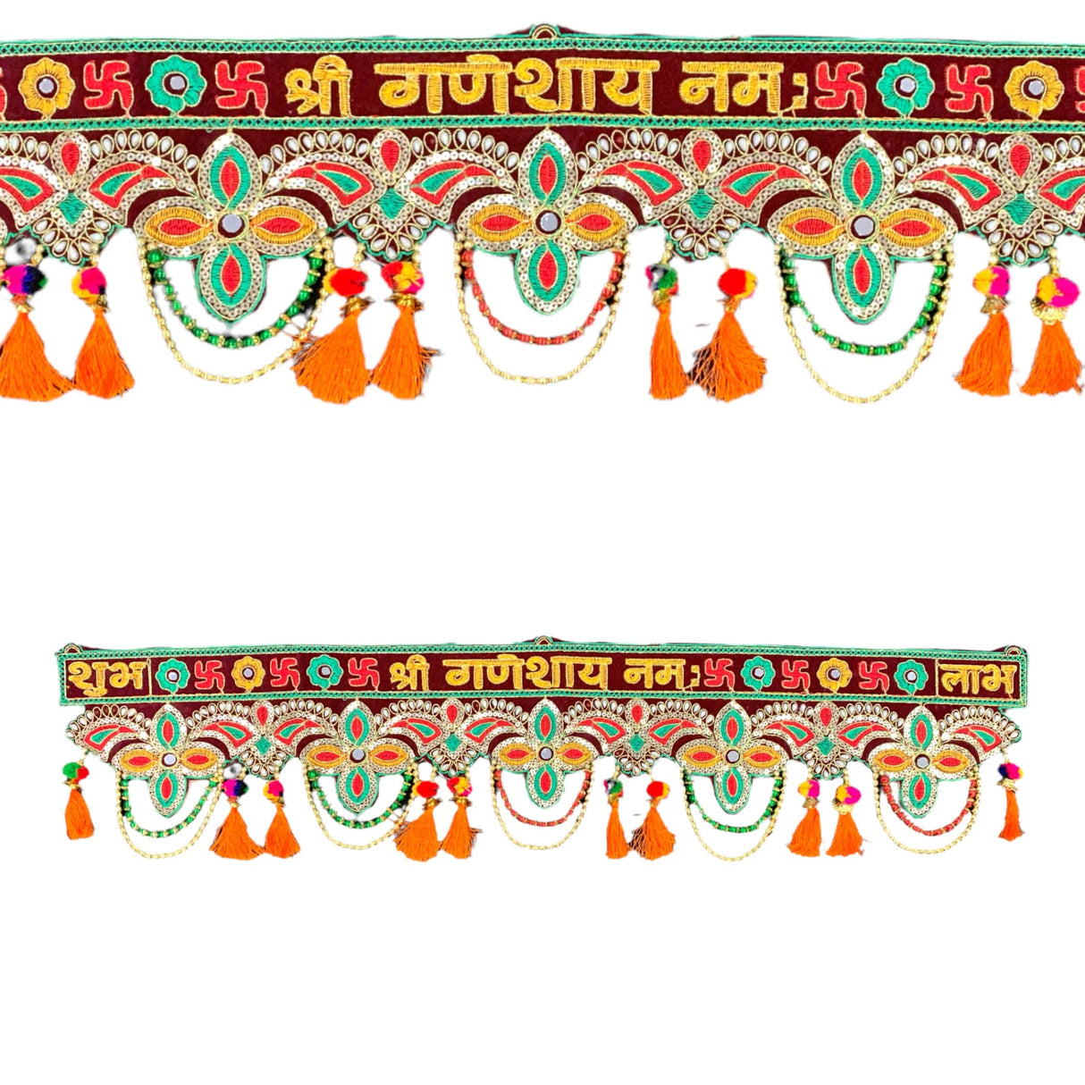 Indian Fabric Door Toran 36 Inch Bhandarwal Hanging Valance Velvet Embroidered Traditional Wall Decorative for Window Home Temple Decor Wedding Diwali Navratri Puja Housewarming Decorations - LoveNspire