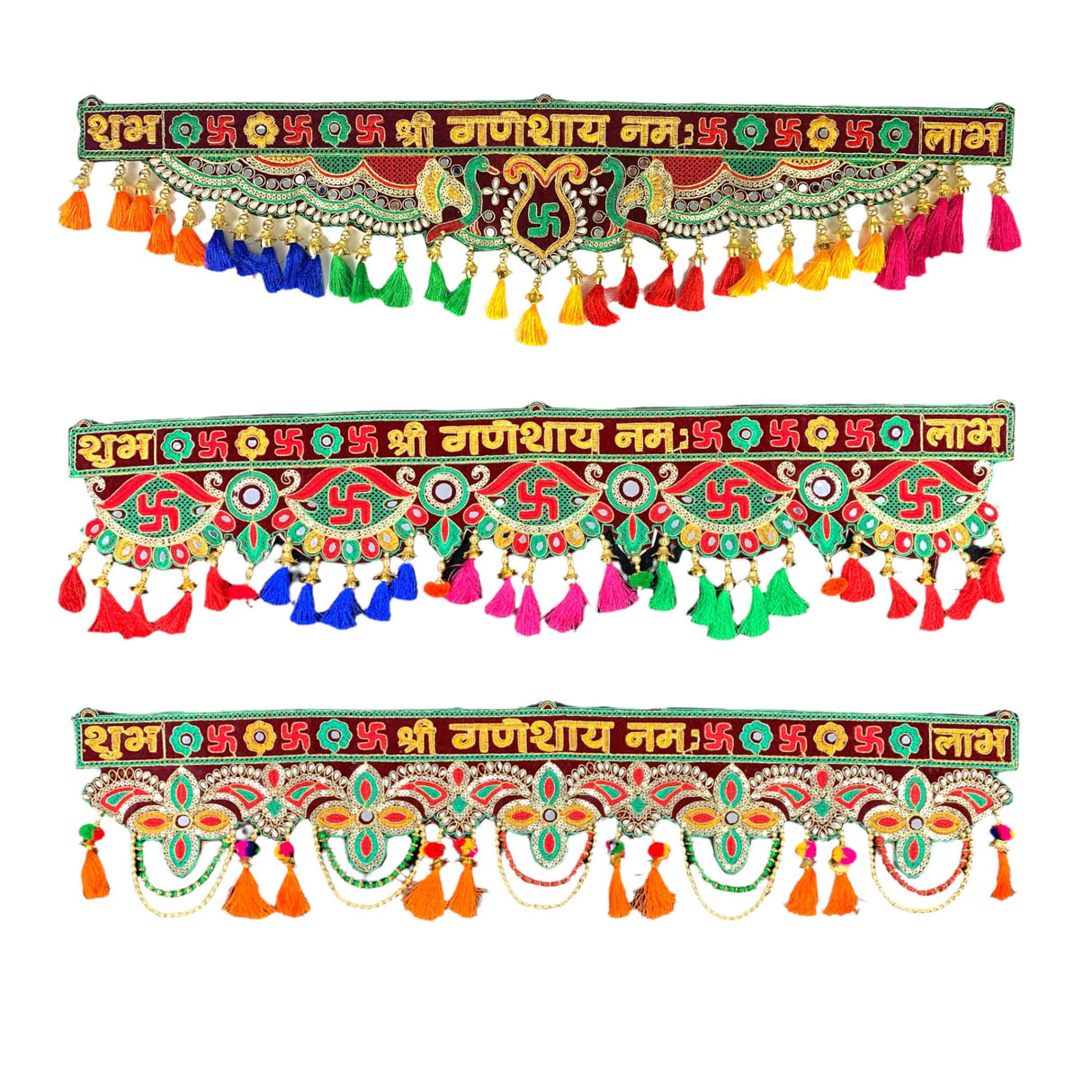Indian Fabric Door Toran 36 Inch Bhandarwal Hanging Valance Velvet Embroidered Traditional Wall Decorative for Window Home Temple Decor Wedding Diwali Navratri Puja Housewarming Decorations - LoveNspire