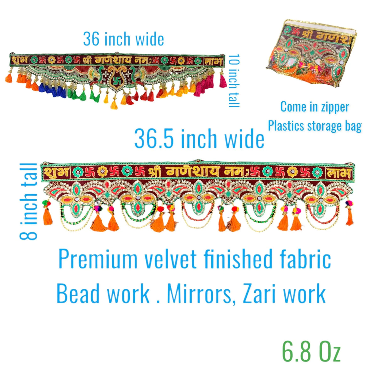 Indian Fabric Door Toran 36 Inch Bhandarwal Hanging Valance Velvet Embroidered Traditional Wall Decorative for Window Home Temple Decor Wedding Diwali Navratri Puja Housewarming Decorations - LoveNspire