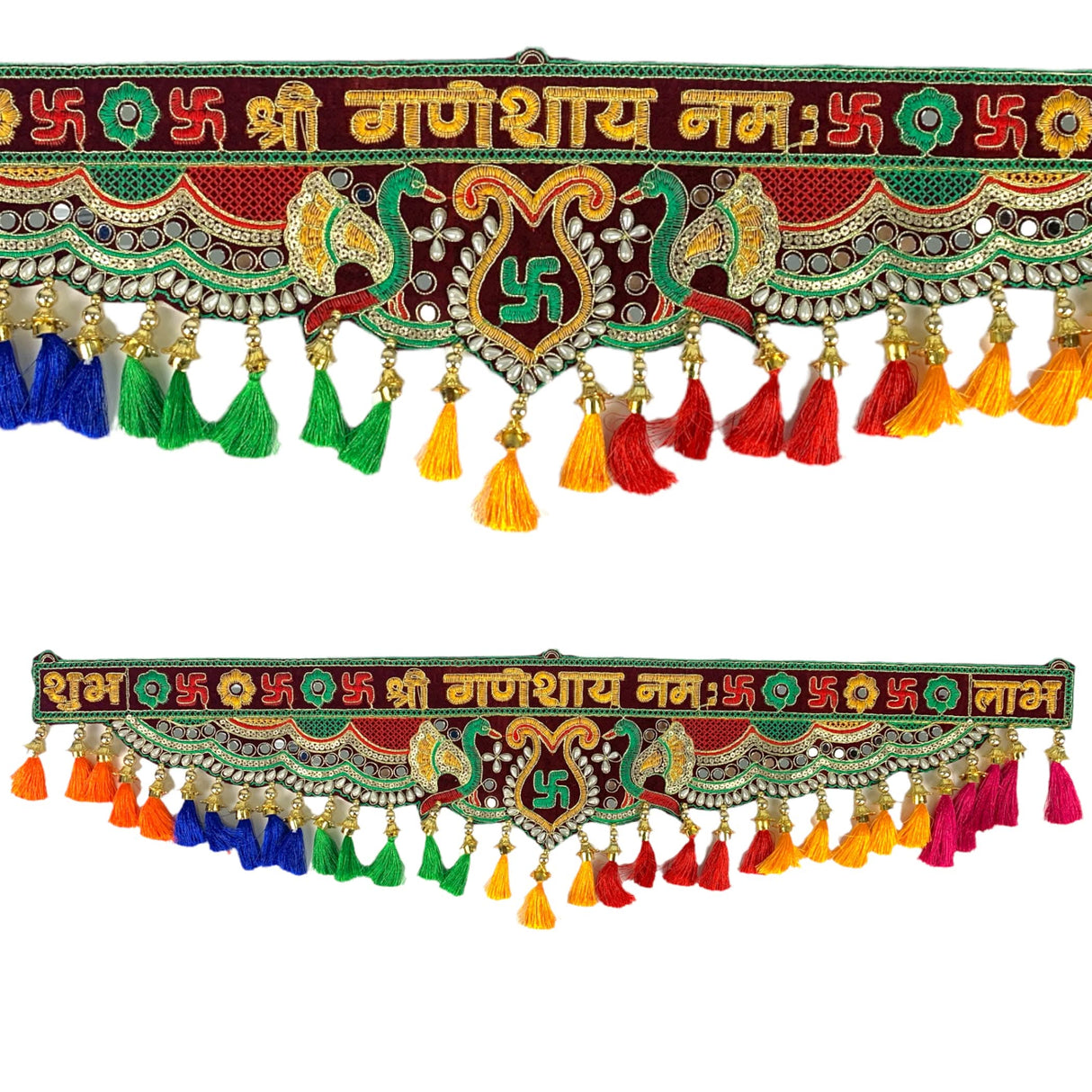 Indian Fabric Door Toran 36 Inch Bhandarwal Hanging Valance Velvet Embroidered Traditional Wall Decorative for Window Home Temple Decor Wedding Diwali Navratri Puja Housewarming Decorations - LoveNspire