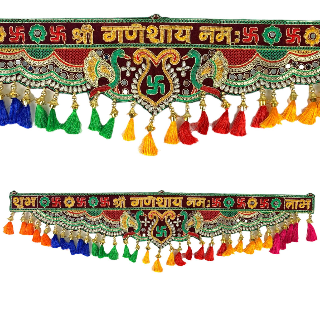 Indian Fabric Door Toran 36 Inch Bhandarwal Hanging Valance Velvet Embroidered Traditional Wall Decorative for Window Home Temple Decor Wedding Diwali Navratri Puja Housewarming Decorations - LoveNspire