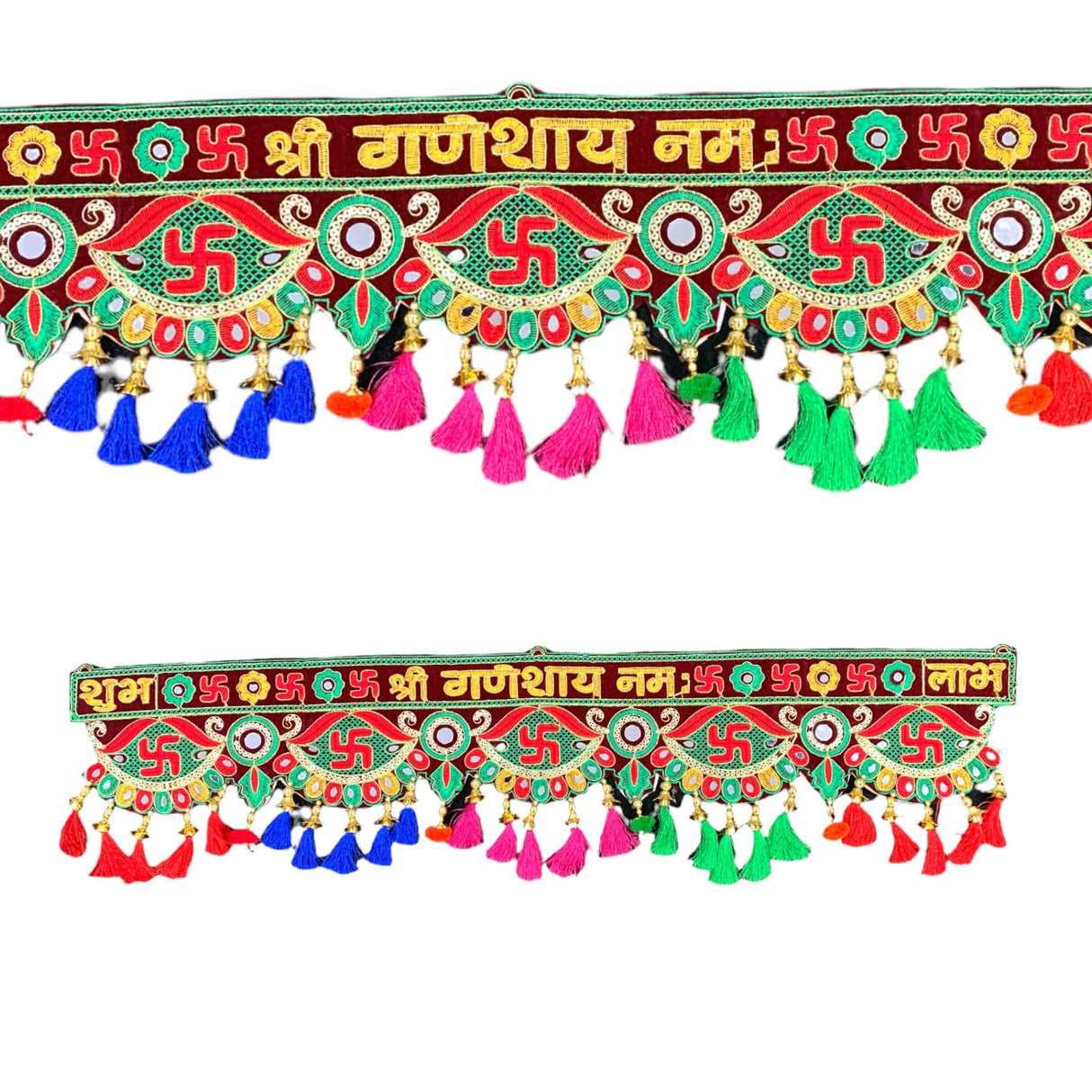 Indian Fabric Door Toran 36 Inch Bhandarwal Hanging Valance Velvet Embroidered Traditional Wall Decorative for Window Home Temple Decor Wedding Diwali Navratri Puja Housewarming Decorations - LoveNspire