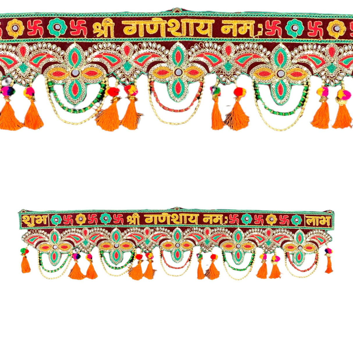 Indian Fabric Door Toran 36 Inch Bhandarwal Hanging Valance Velvet Embroidered Traditional Wall Decorative for Window Home Temple Decor Wedding Diwali Navratri Puja Housewarming Decorations - LoveNspire