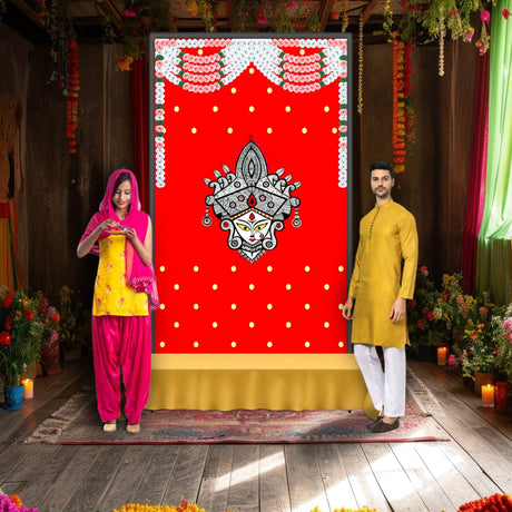 Indian Durga Mata Backdrop Traditional Cloth Durga Pooja Navratri Backdrop Hindu Pooja Decor Indian Wall Art Photo Wall Banner Decorative Hangings Housewarming Gift - LoveNspire