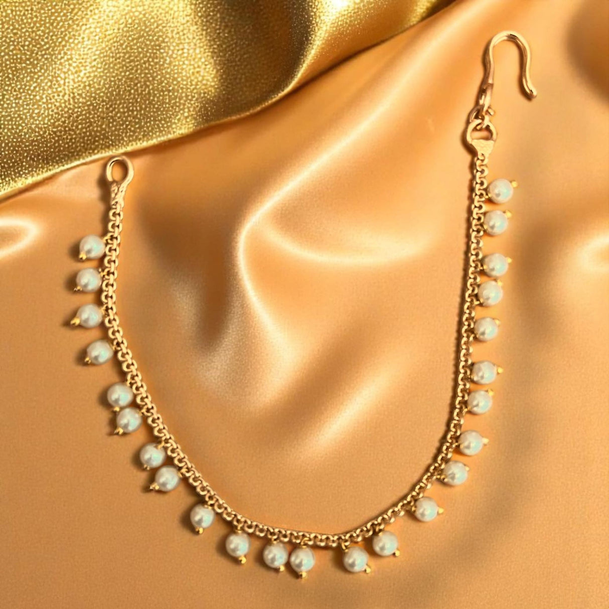 Indian Traditional Ear Chains for Women - Indian Jewellery for Earring Support Long Gold Tone Earring Chain Ear to Hair Chain Jewelry Faux Pearl Hair Accessory - Bridal Jewelry for Wedding - LoveNspire