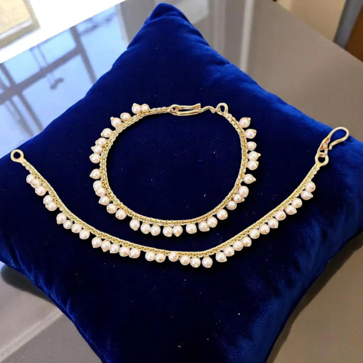 Indian Traditional Ear Chains for Women - Indian Jewellery for Earring Support Long Gold Tone Earring Chain Ear to Hair Chain Jewelry Faux Pearl Hair Accessory - Bridal Jewelry for Wedding - LoveNspire