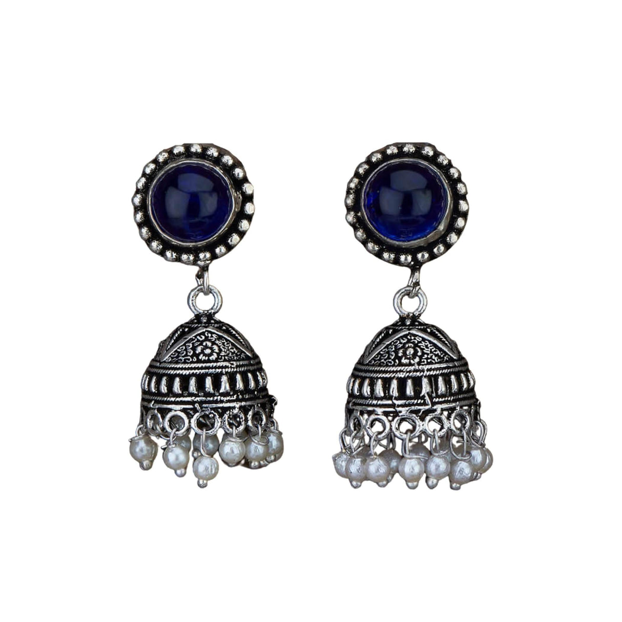 Indian Oxidized Jhumka Earrings for Women - Indian Oxidized Bell Tassel Jhumki Ethnic Chandbali Earrings Faux Pearls with Oxidized Platting Bollywood Style Dangle Earring Jewelry for Bride - LoveNspire