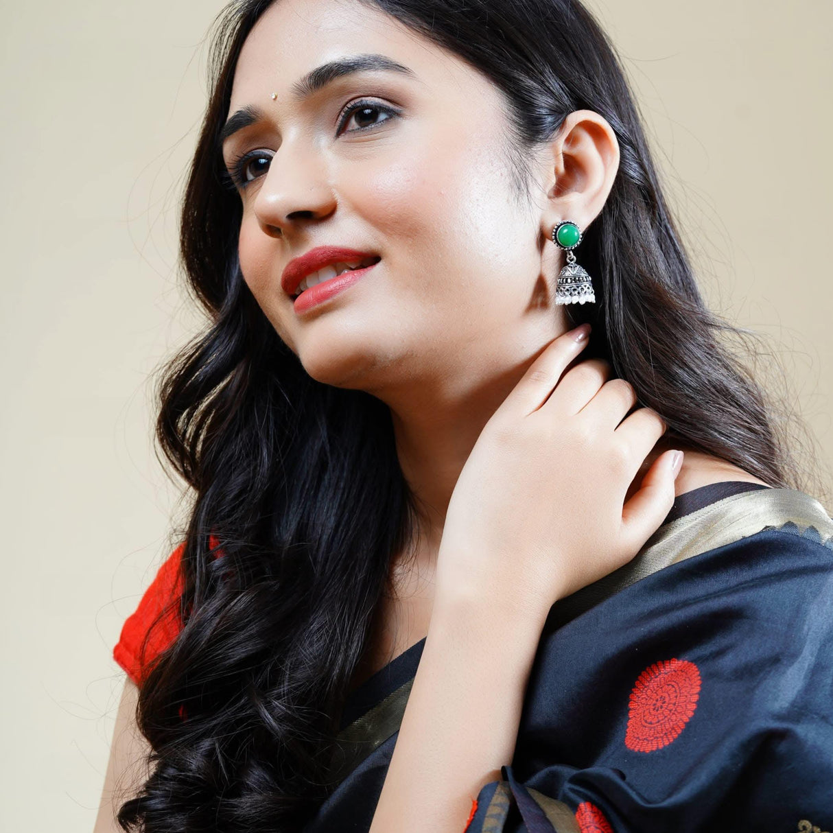 Indian Oxidized Jhumka Earrings for Women - Indian Oxidized Bell Tassel Jhumki Ethnic Chandbali Earrings Faux Pearls with Oxidized Platting Bollywood Style Dangle Earring Jewelry for Bride - LoveNspire