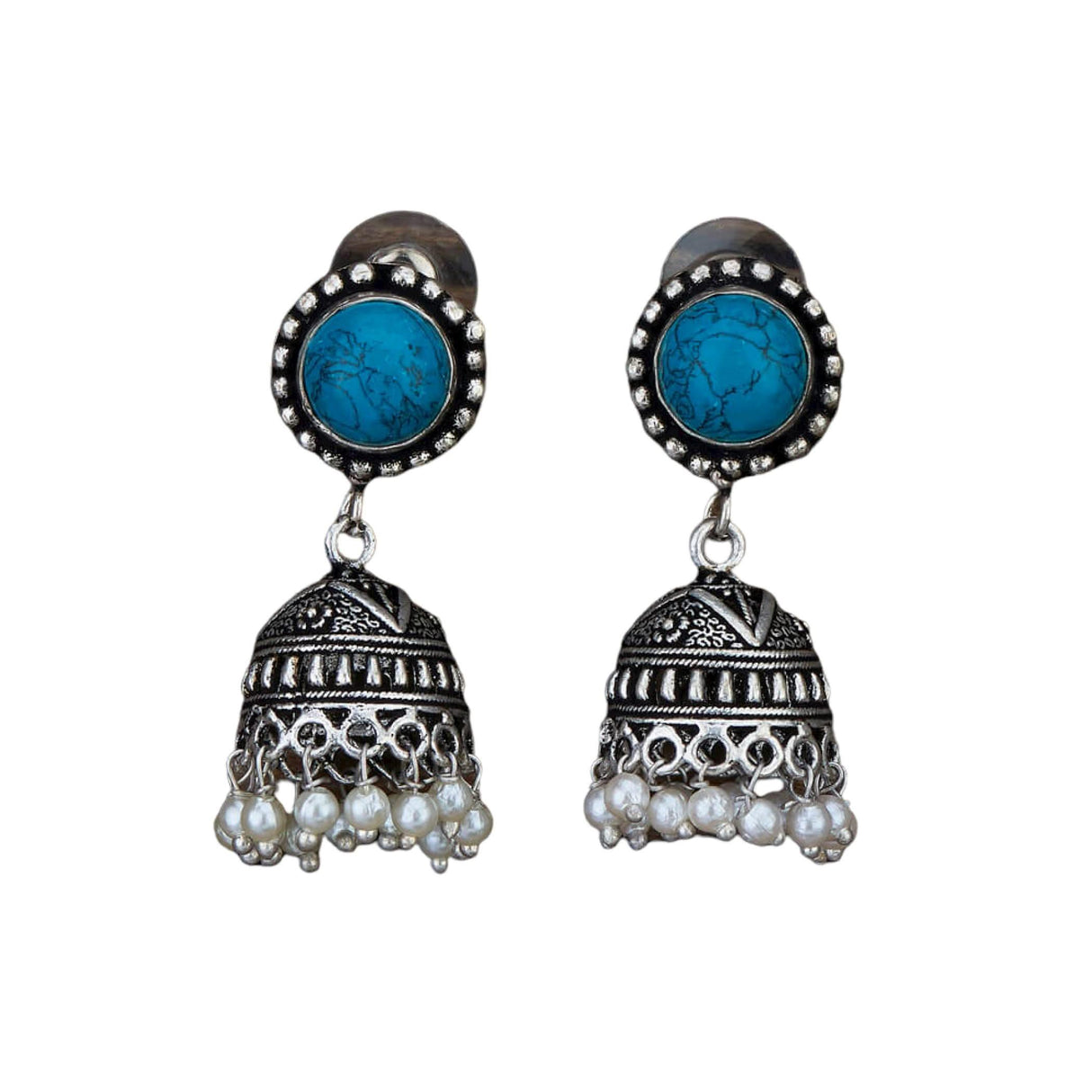 Indian Oxidized Jhumka Earrings for Women - Indian Oxidized Bell Tassel Jhumki Ethnic Chandbali Earrings Faux Pearls with Oxidized Platting Bollywood Style Dangle Earring Jewelry for Bride - LoveNspire