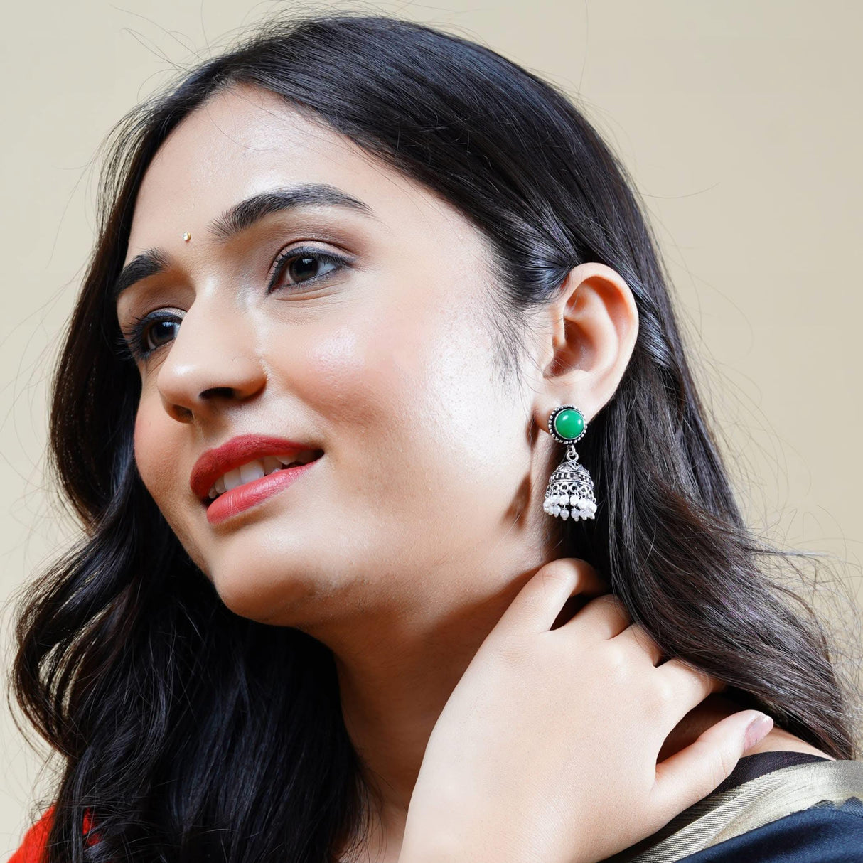 Indian Oxidized Jhumka Earrings for Women - Indian Oxidized Bell Tassel Jhumki Ethnic Chandbali Earrings Faux Pearls with Oxidized Platting Bollywood Style Dangle Earring Jewelry for Bride - LoveNspire