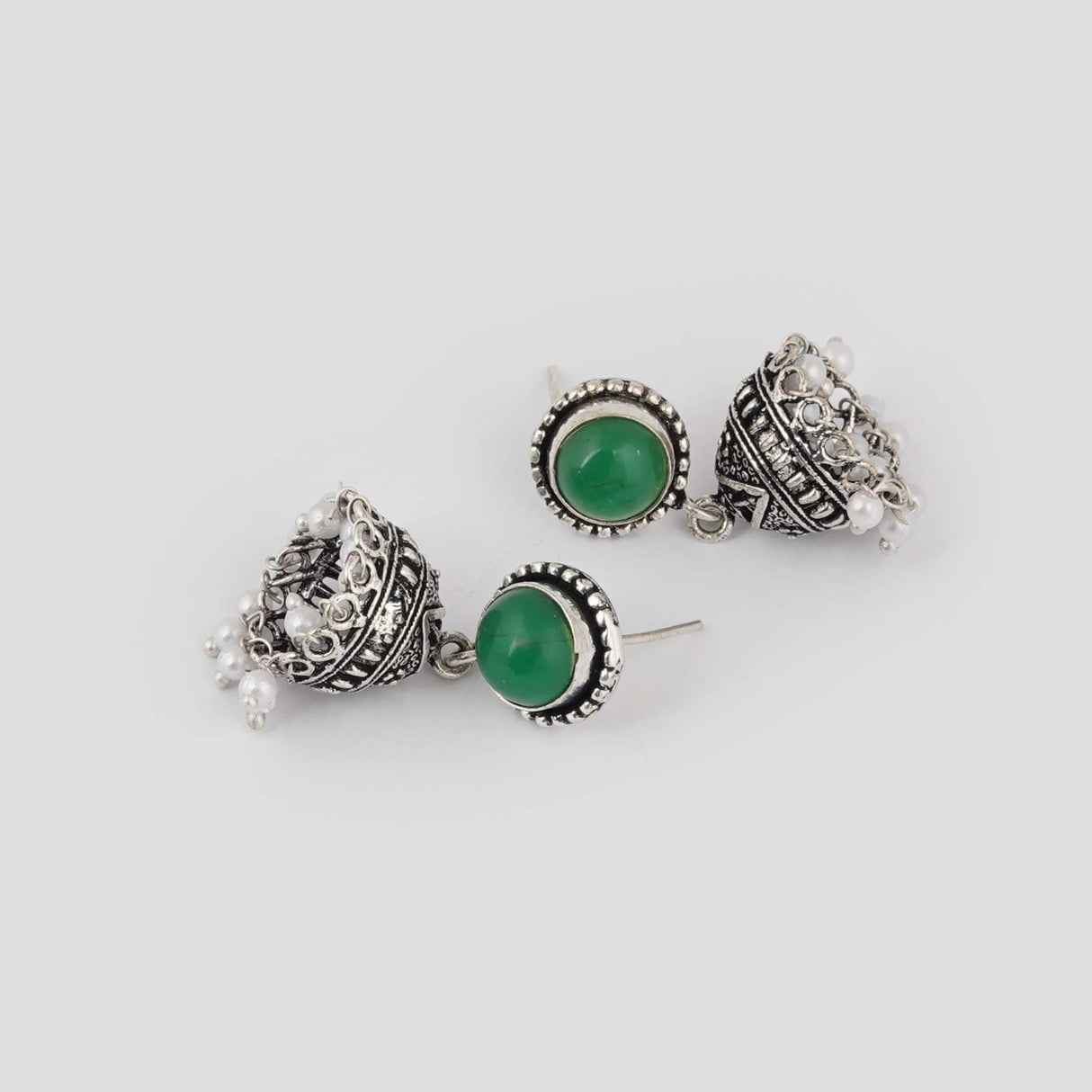 Indian Oxidized Jhumka Earrings for Women - Indian Oxidized Bell Tassel Jhumki Ethnic Chandbali Earrings Faux Pearls with Oxidized Platting Bollywood Style Dangle Earring Jewelry for Bride - LoveNspire