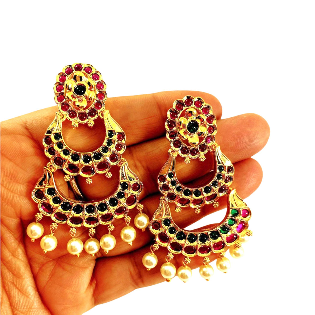 Indian Jhumka Earrings for Women - Vintage Indian Jhumki Ethnic Chandbali Earrings Pink & Green Beaded Bollywood Style Dangle Earring Jewelry for Bride | Gift for Her - LoveNspire
