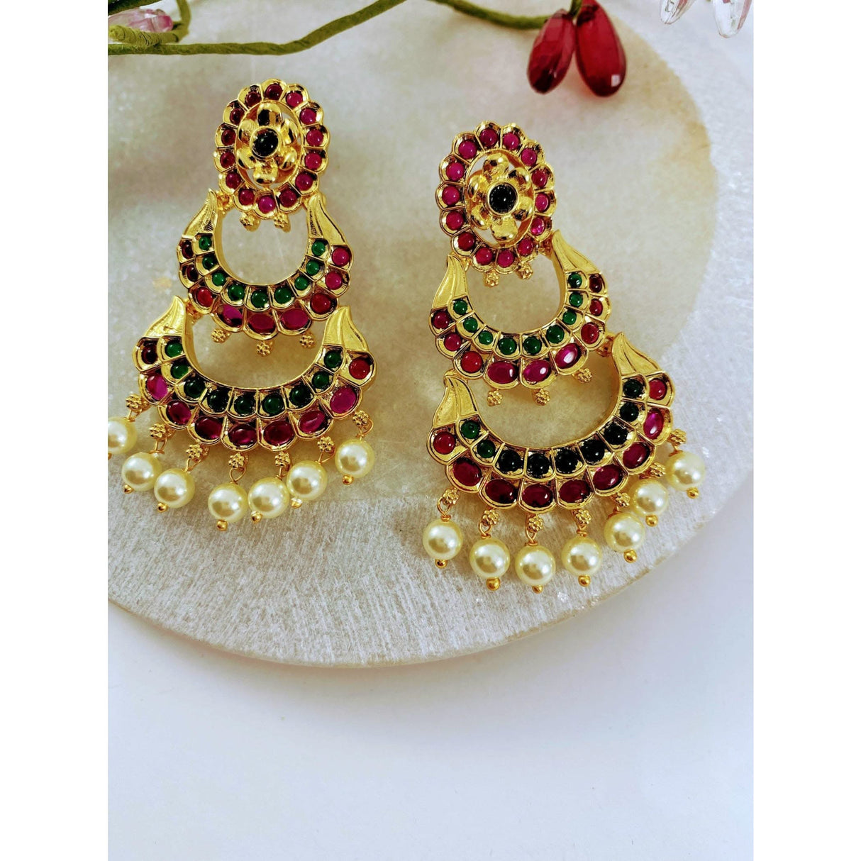 Indian Jhumka Earrings for Women - Vintage Indian Jhumki Ethnic Chandbali Earrings Pink & Green Beaded Bollywood Style Dangle Earring Jewelry for Bride | Gift for Her - LoveNspire
