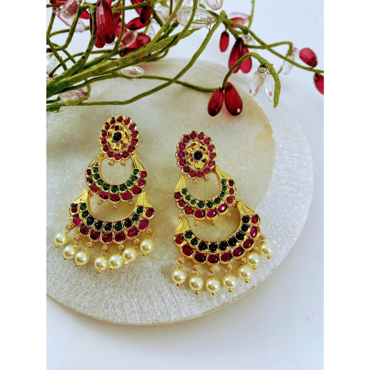 Indian Jhumka Earrings for Women - Vintage Indian Jhumki Ethnic Chandbali Earrings Pink & Green Beaded Bollywood Style Dangle Earring Jewelry for Bride | Gift for Her - LoveNspire