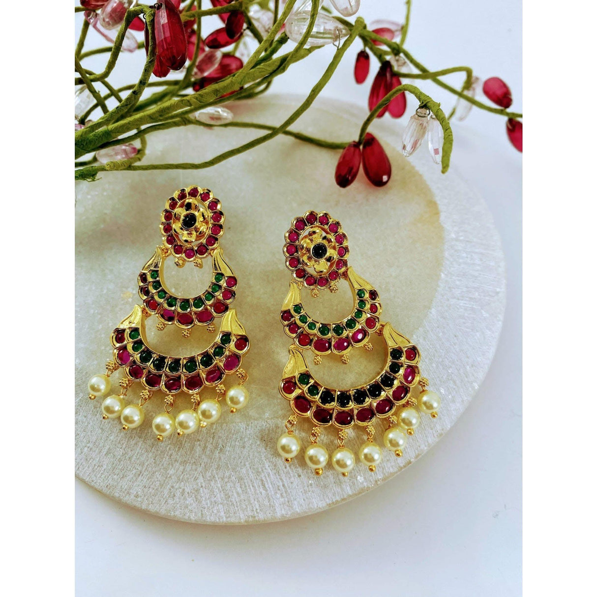 Indian Jhumka Earrings for Women - Vintage Indian Jhumki Ethnic Chandbali Earrings Pink & Green Beaded Bollywood Style Dangle Earring Jewelry for Bride | Gift for Her - LoveNspire