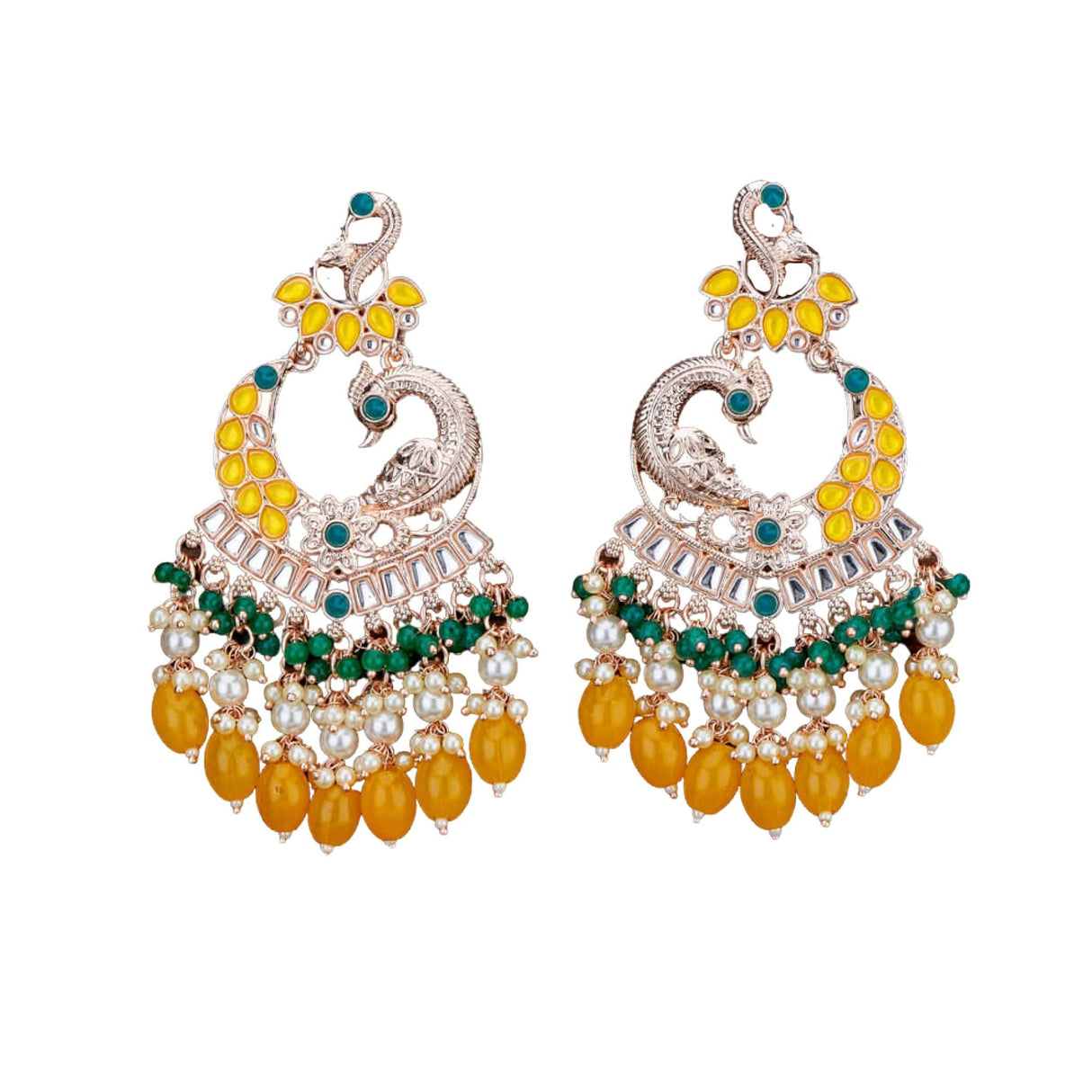 Oversized / Big Indian Jhumka Earrings for Women - Indian Peacock Earrings Ethnic Chandbali Jhumki Kundan & Faux Pearl Beaded Bollywood Style Dangle Earring - LoveNspire