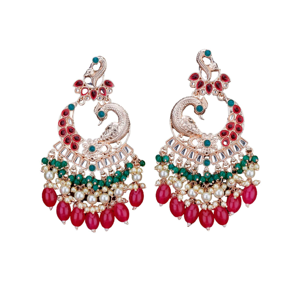 Oversized / Big Indian Jhumka Earrings for Women - Indian Peacock Earrings Ethnic Chandbali Jhumki Kundan & Faux Pearl Beaded Bollywood Style Dangle Earring - LoveNspire