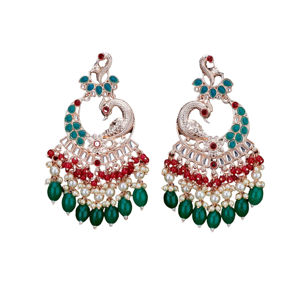 Oversized / Big Indian Jhumka Earrings for Women - Indian Peacock Earrings Ethnic Chandbali Jhumki Kundan & Faux Pearl Beaded Bollywood Style Dangle Earring - LoveNspire