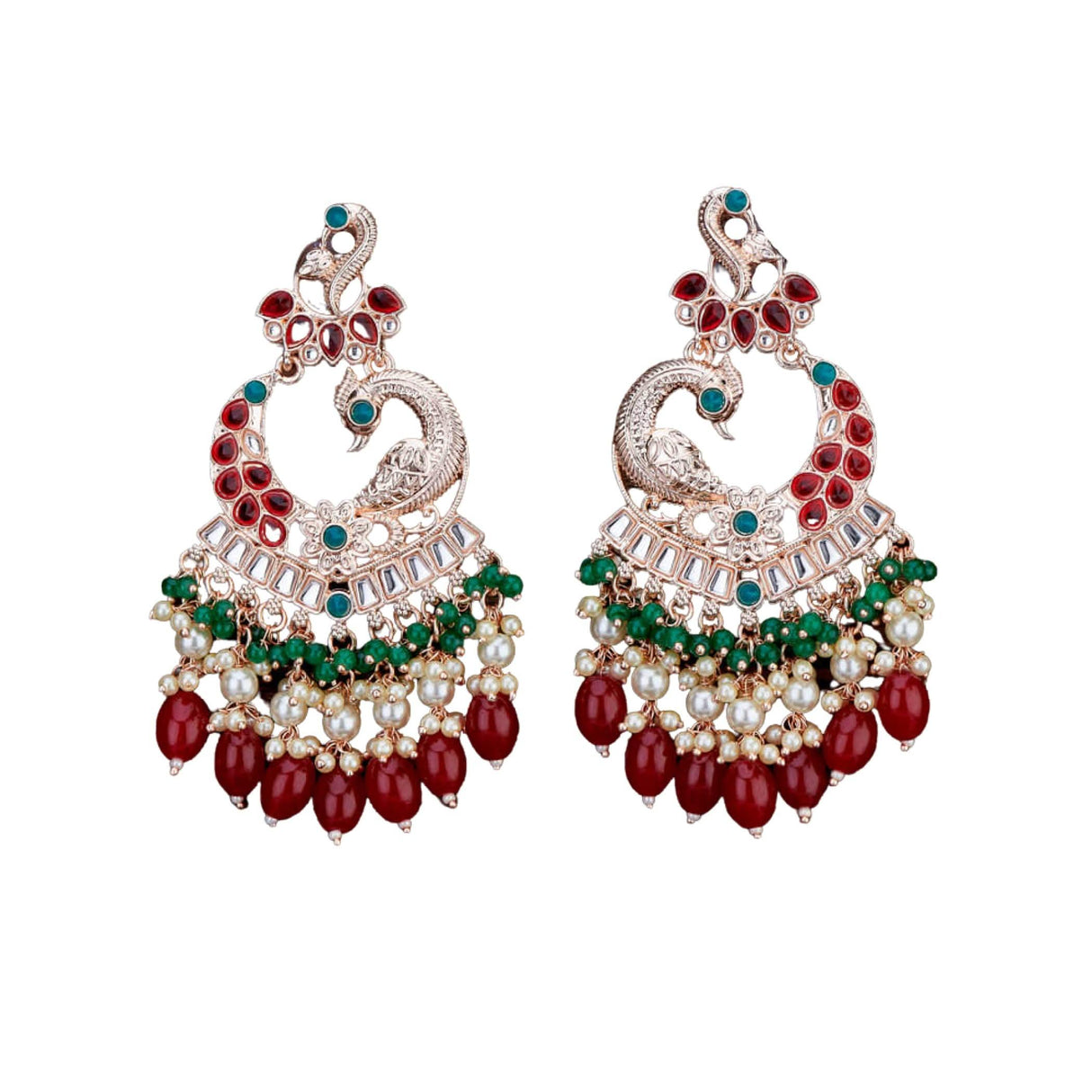 Oversized / Big Indian Jhumka Earrings for Women - Indian Peacock Earrings Ethnic Chandbali Jhumki Kundan & Faux Pearl Beaded Bollywood Style Dangle Earring - LoveNspire