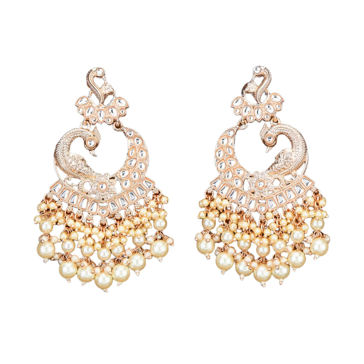 Oversized / Big Indian Jhumka Earrings for Women - Indian Peacock Earrings Ethnic Chandbali Jhumki Kundan & Faux Pearl Beaded Bollywood Style Dangle Earring - LoveNspire