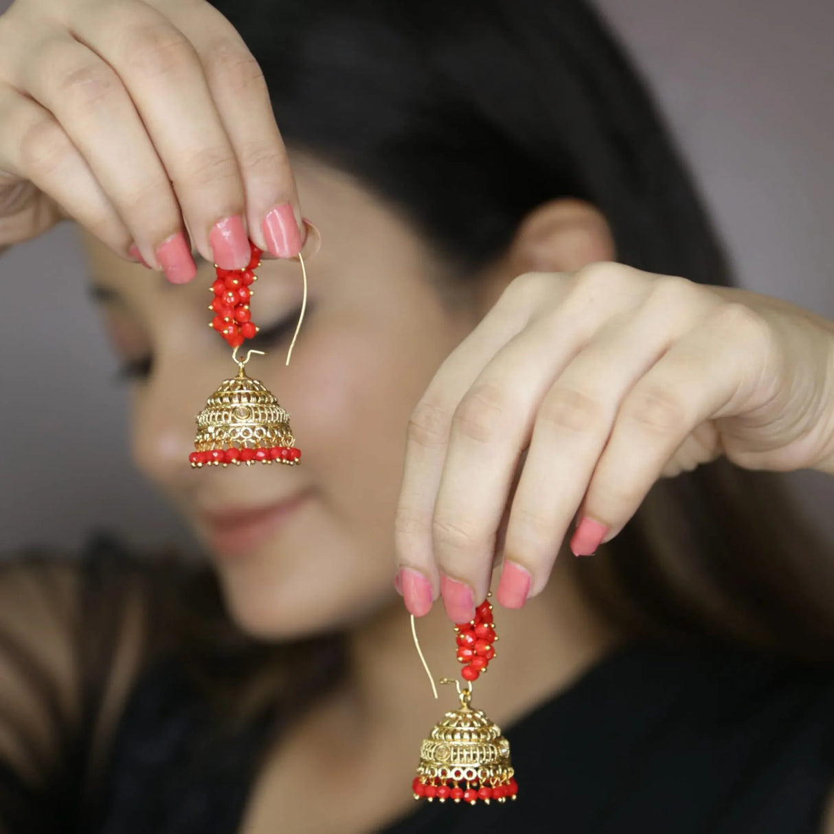 Indian Jhumka Earrings for Women - Faux Pearl Hoop Jhumka Earrings Meenakari Jhumkas with Gold Platting Bollywood Style Dangle Drop Earring Ethnic Chandbali Jewelry for Bride Gift for Her - LoveNspire