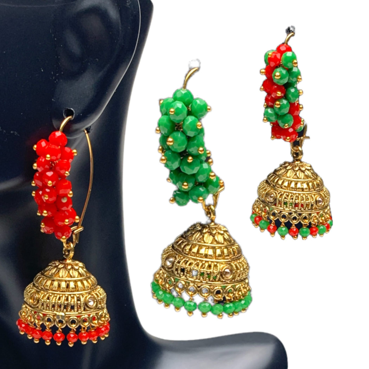 Indian Jhumka Earrings for Women - Faux Pearl Hoop Jhumka Earrings Meenakari Jhumkas with Gold Platting Bollywood Style Dangle Drop Earring Ethnic Chandbali Jewelry for Bride Gift for Her - LoveNspire