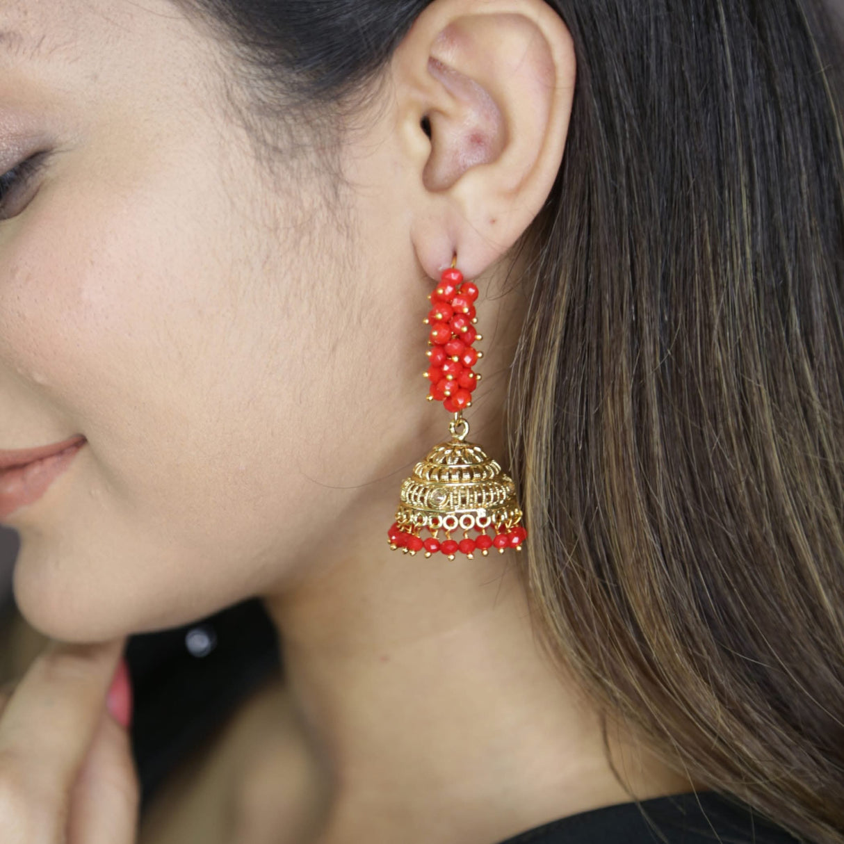 Indian Jhumka Earrings for Women - Faux Pearl Hoop Jhumka Earrings Meenakari Jhumkas with Gold Platting Bollywood Style Dangle Drop Earring Ethnic Chandbali Jewelry for Bride Gift for Her - LoveNspire