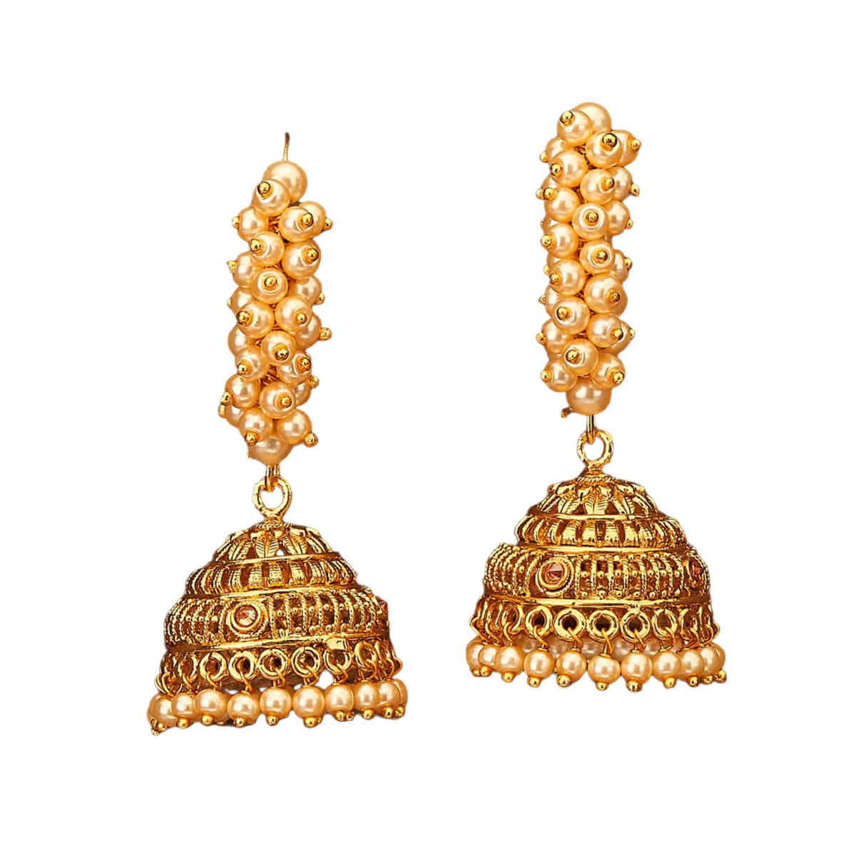 Indian Jhumka Earrings for Women - Faux Pearl Hoop Jhumka Earrings Meenakari Jhumkas with Gold Platting Bollywood Style Dangle Drop Earring Ethnic Chandbali Jewelry for Bride Gift for Her - LoveNspire
