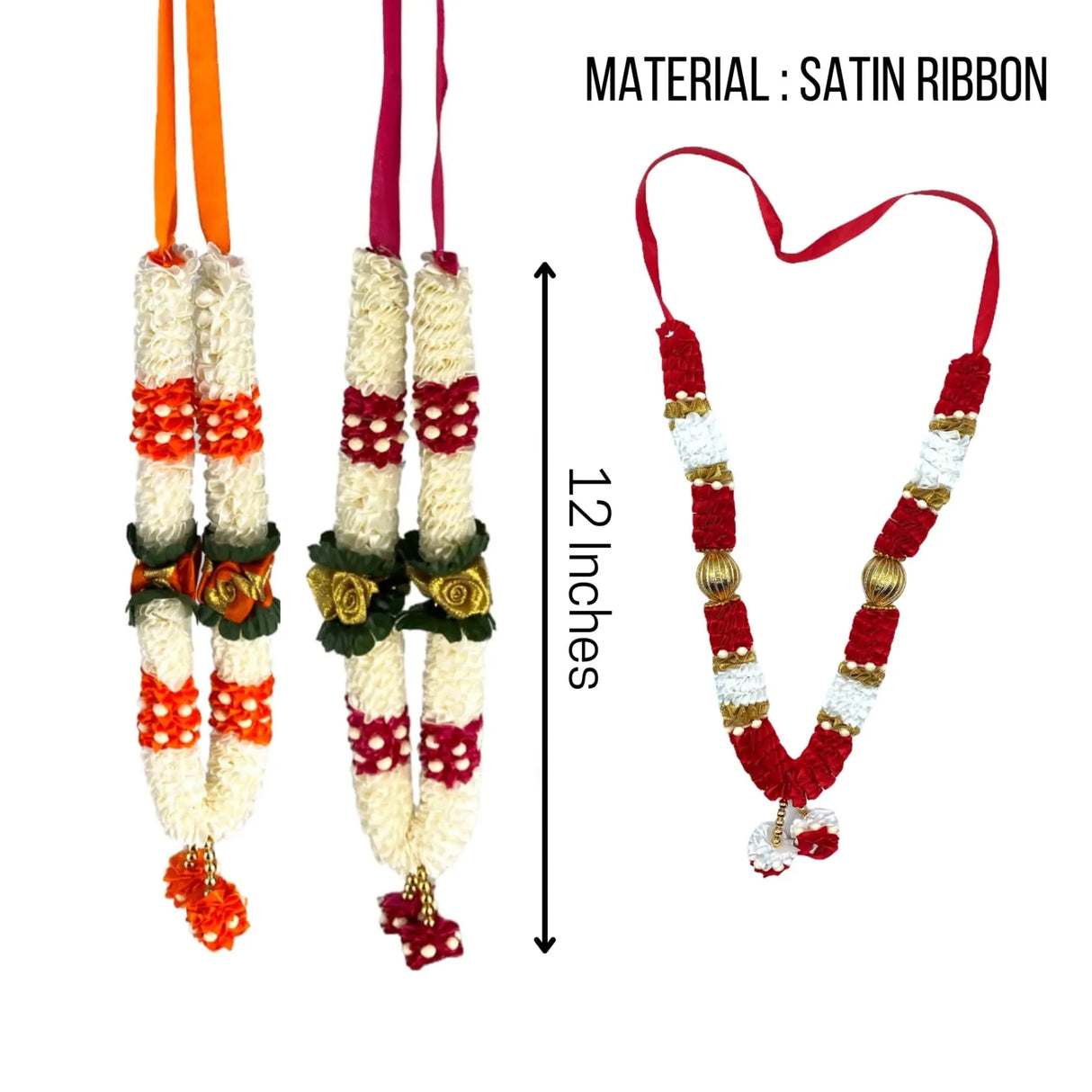 2PC Idol Mala 12 Inch God Goddess Haar Mala Indian Garland Jaimala Makhmali Bhagwan Haar Idol Pooja Item Garland for Photo Frame God Shringar Reusable Satin Mala Temple Decor - LoveNspire