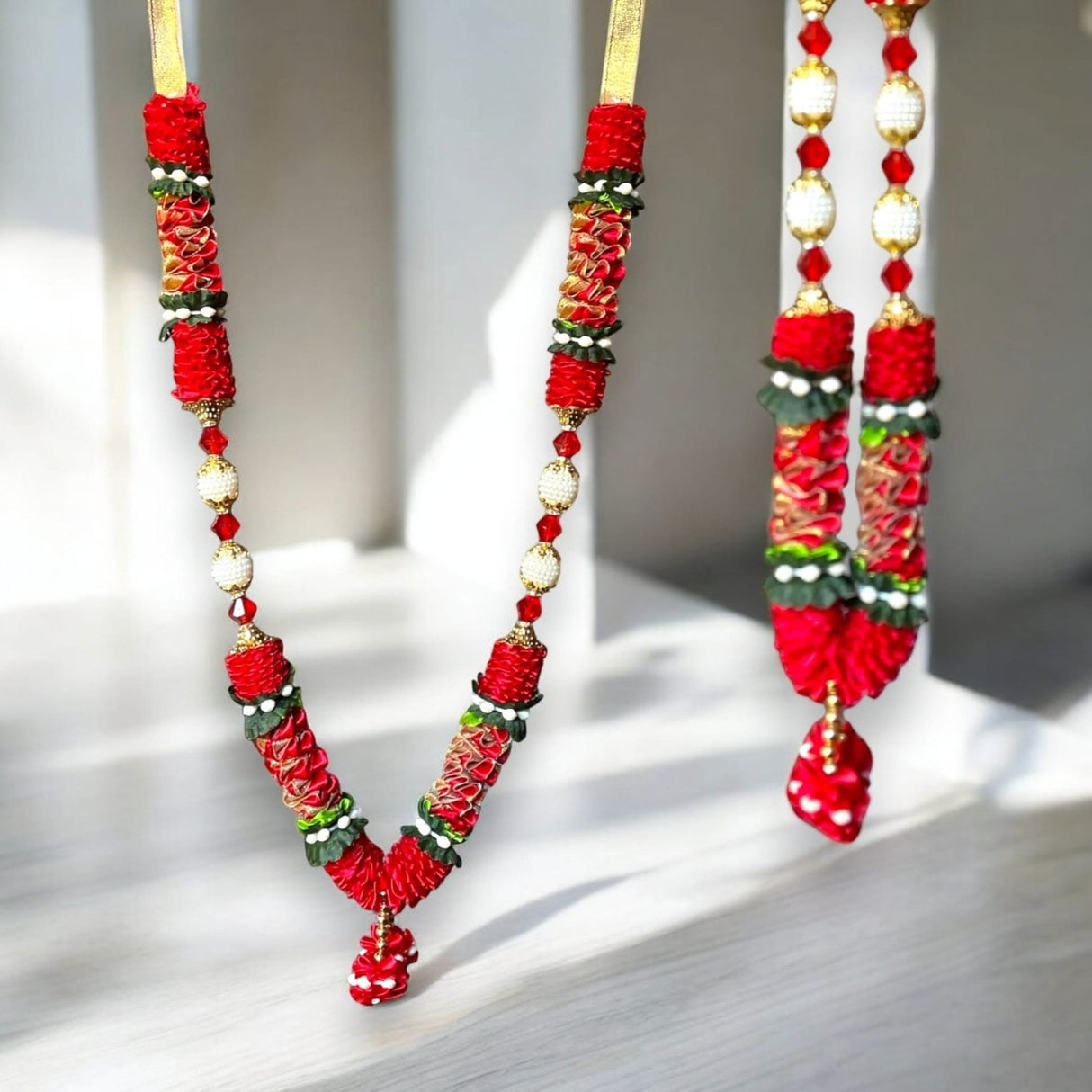 1 ct. Indian Garland Haar Mala 16 Inch God Goddess Haar Mala Idol Pooja Item Garland for Photo Frame Idol God Shringar Mala Reusable Satin Mala Temple Decor - LoveNspire